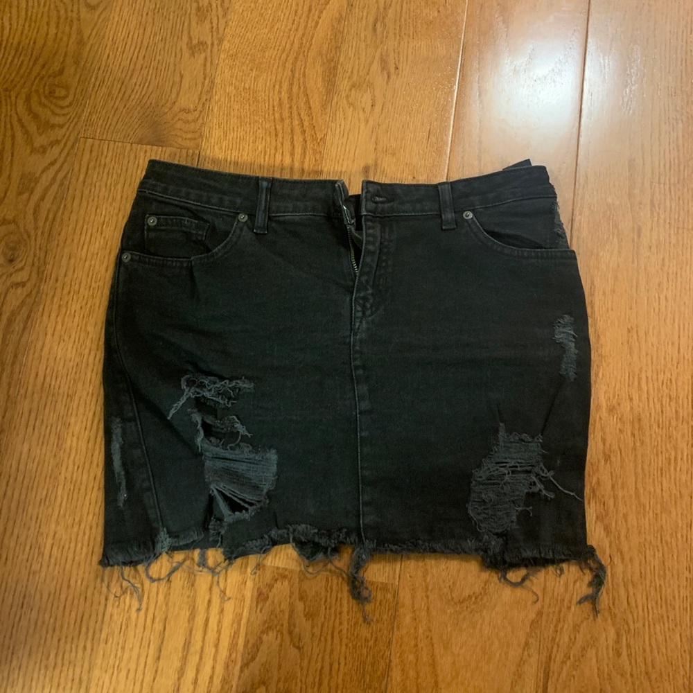 H&M black distressed mini jean skirt